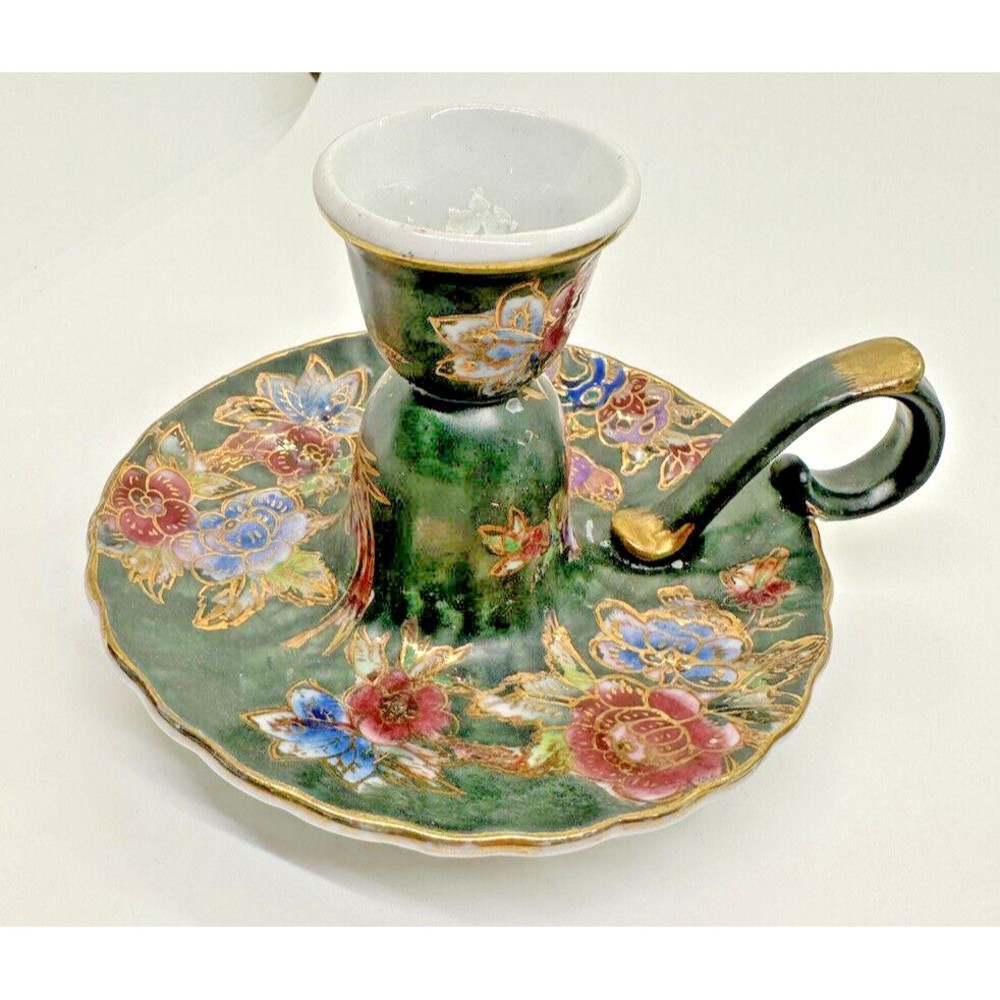 ISO Vintage Fitz And Floyd Green Birds and Flowers Hand Painted Candle Holders - Picture 4 of 7